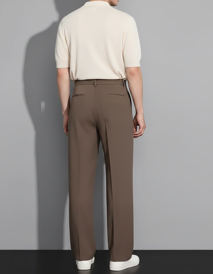 Pantalon Fluide Marron Ample Plissé Homme Décontracté - Polyester - vue 2