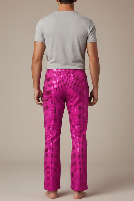 Pantalon Fluide Rose Paillettes Disco Évasé Homme - Polyester - vue 2