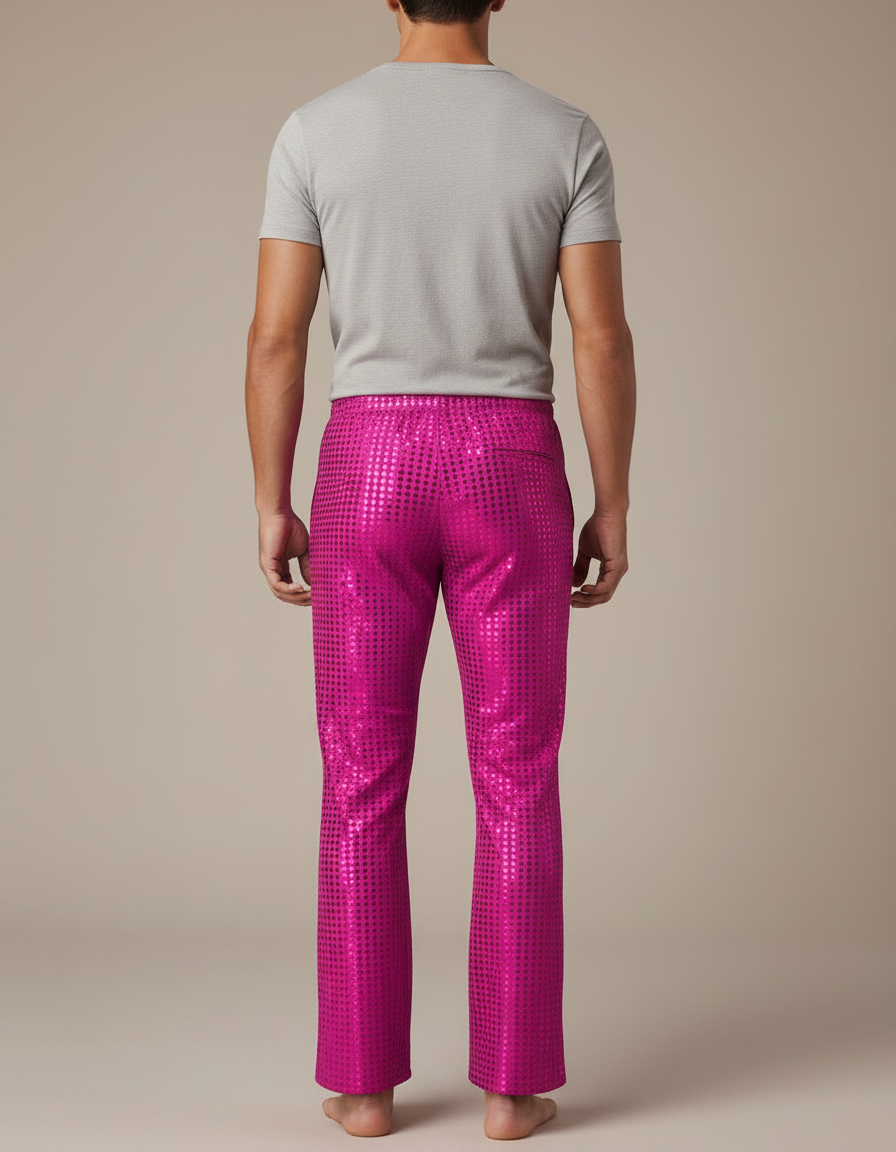 Pantalon Fluide Rose Paillettes Disco Évasé Homme - Polyester - vue 2