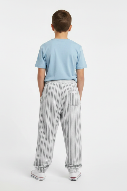 Pantalon Fluide Rayé Ample Décontracté Enfant - Gris Molleton - vue 2