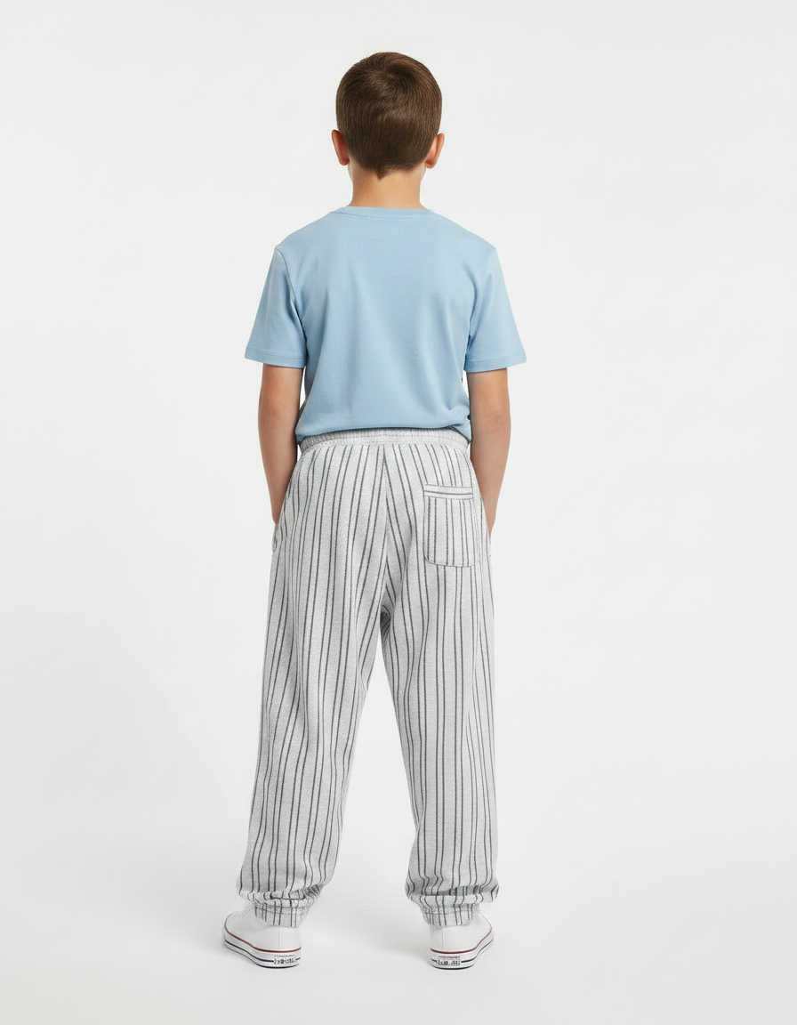 Pantalon Fluide Rayé Ample Décontracté Enfant - Gris Molleton - vue 2