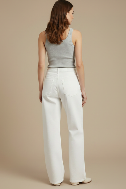 Pantalon Fluide Blanc Ample Taille Haute Droit Élégant - Jean - vue 2