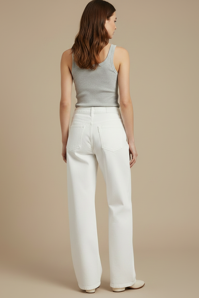 Pantalon Fluide Blanc Ample Taille Haute Droit Élégant - Jean - vue 2