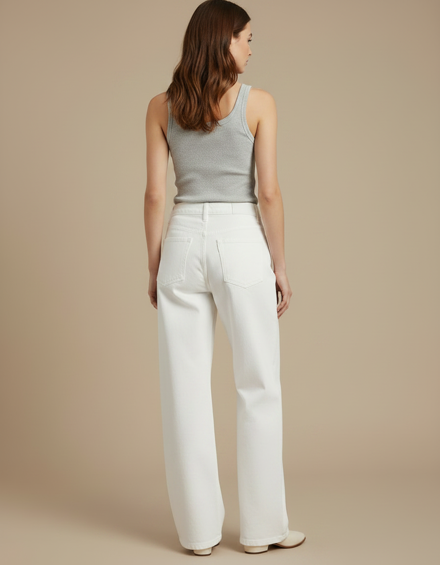 Pantalon Fluide Blanc Ample Taille Haute Droit Élégant - Jean - vue 2