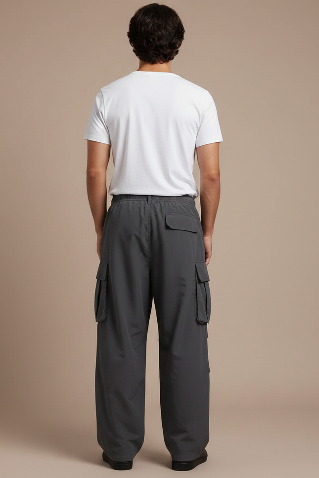 Pantalon Fluide Cargo Gris Ample Décontracté Homme - Polyester - vue 2