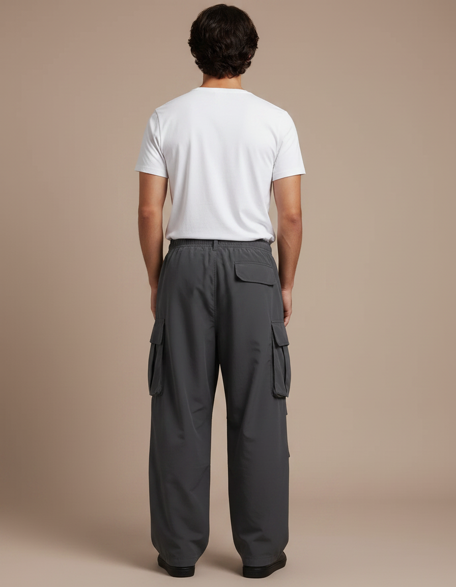 Pantalon Fluide Cargo Gris Ample Décontracté Homme - Polyester - vue 2