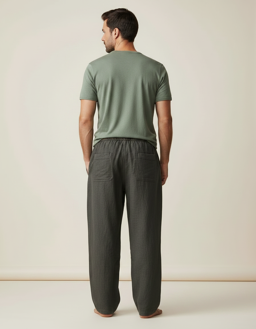 Pantalon Fluide Gris Ample Loup Viking Homme - Lin - vue 2