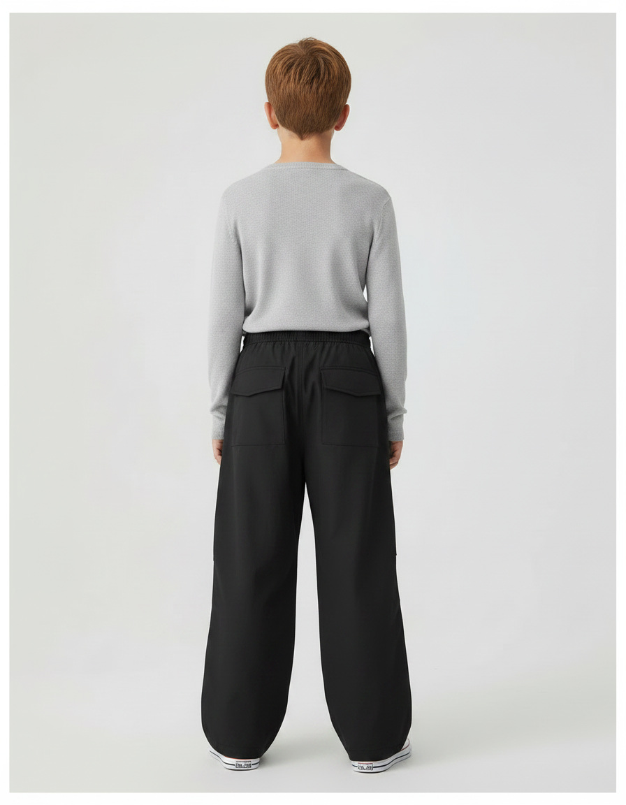 Pantalon Fluide Noir Ample Cargo Coton Enfant - vue 2