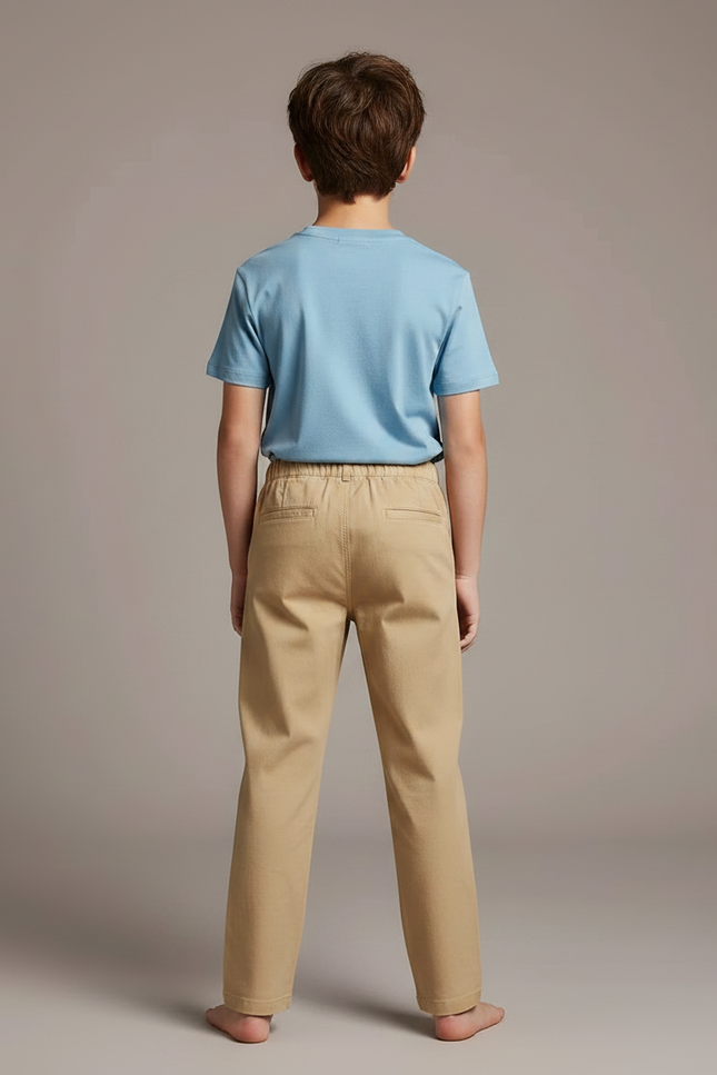 Pantalon Fluide Beige Coton Décontracté Enfant Uni - vue 2