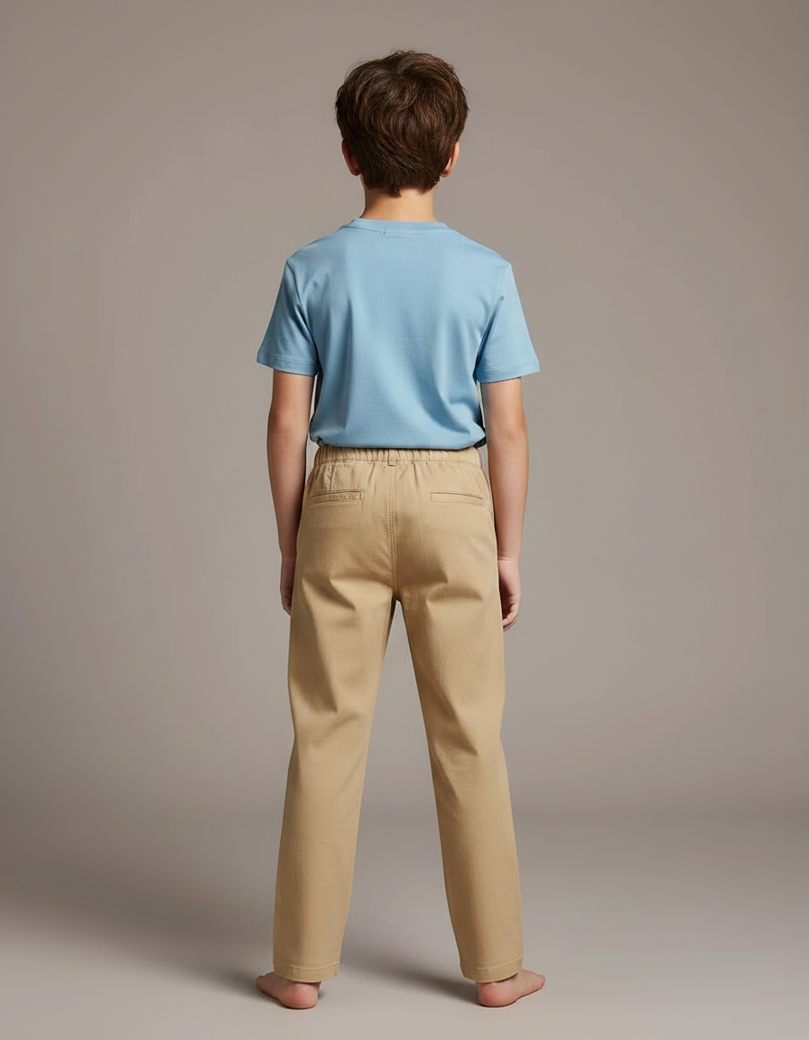 Pantalon Fluide Beige Coton Décontracté Enfant Uni - vue 2