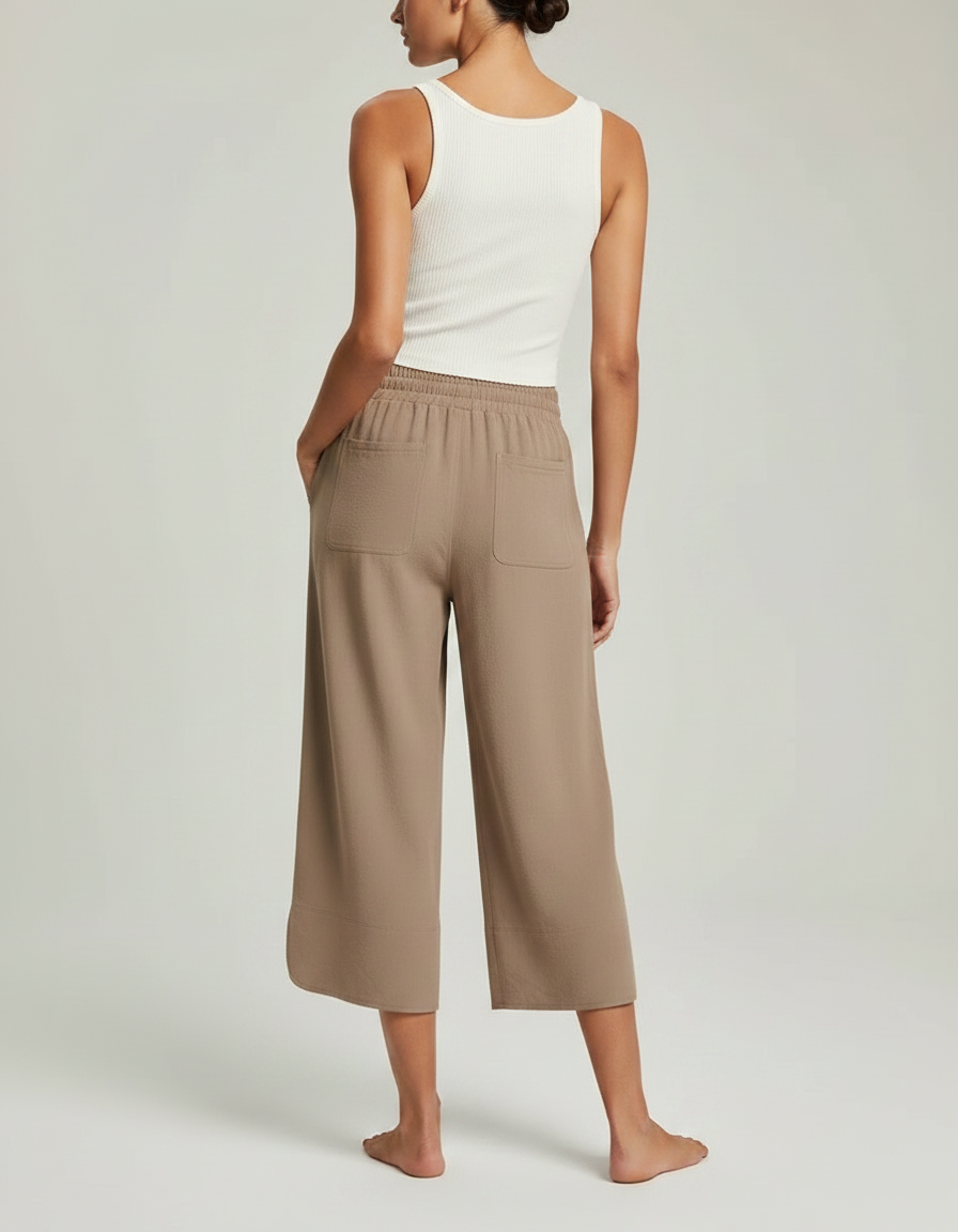 Pantalon Fluide Kaki Ample Cordon Décontracté Léger - Viscose - vue 2