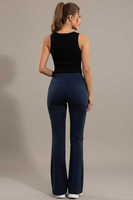 Pantalon Fluide Bleu Marine Évasé Taille Haute - Maille - vue 2