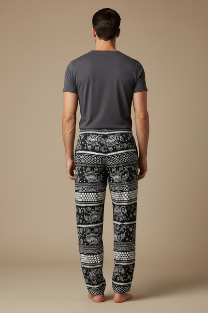 Pantalon Fluide Noir Ample Éléphant Thaïlandais Homme - Imprimé Viscose - vue 2