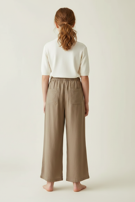 Pantalon Fluide Lin Coton Ample Fendu Marron - vue 2