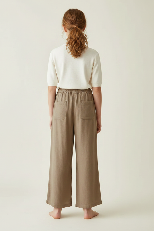 Pantalon Fluide Lin Coton Ample Fendu Marron - vue 2
