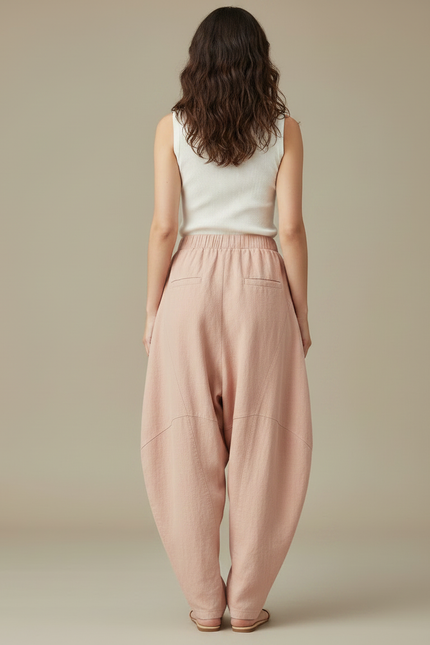 Pantalon Fluide Rose Ample Lin Confortable Harem - vue 2