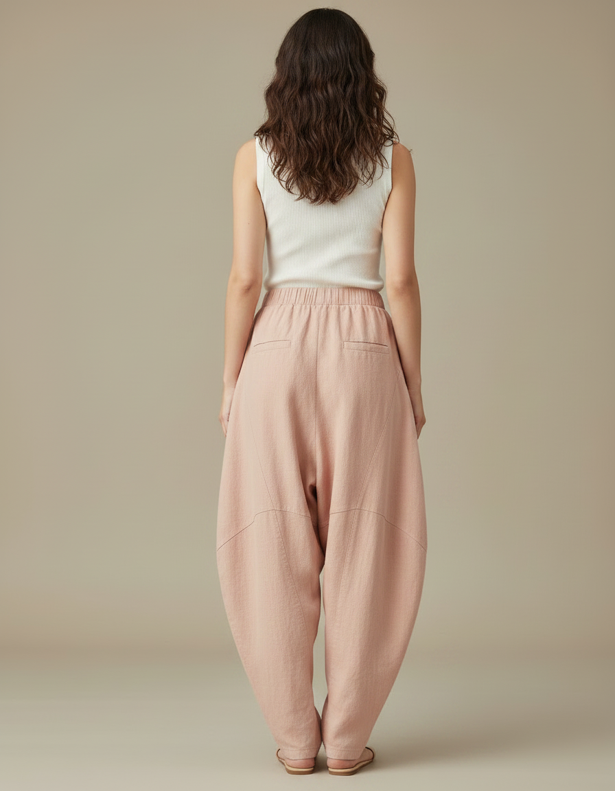Pantalon Fluide Rose Ample Lin Confortable Harem - vue 2