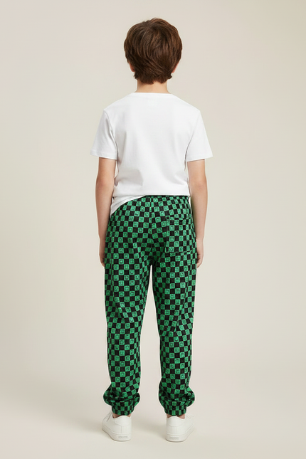 Pantalon Fluide Vert Carreaux Ample Décontracté Enfant - Molleton - vue 2