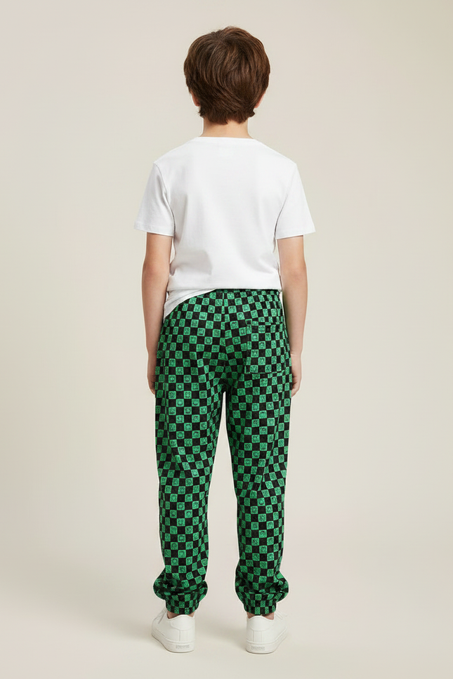 Pantalon Fluide Vert Carreaux Ample Décontracté Enfant - Molleton - vue 2