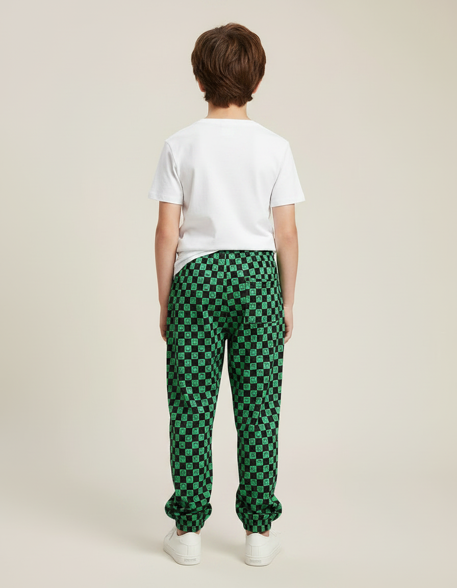 Pantalon Fluide Vert Carreaux Ample Décontracté Enfant - Molleton - vue 2
