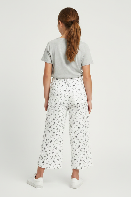 Pantalon Fluide Blanc Imprimé Ample Décontracté Enfant - Viscose - vue 2