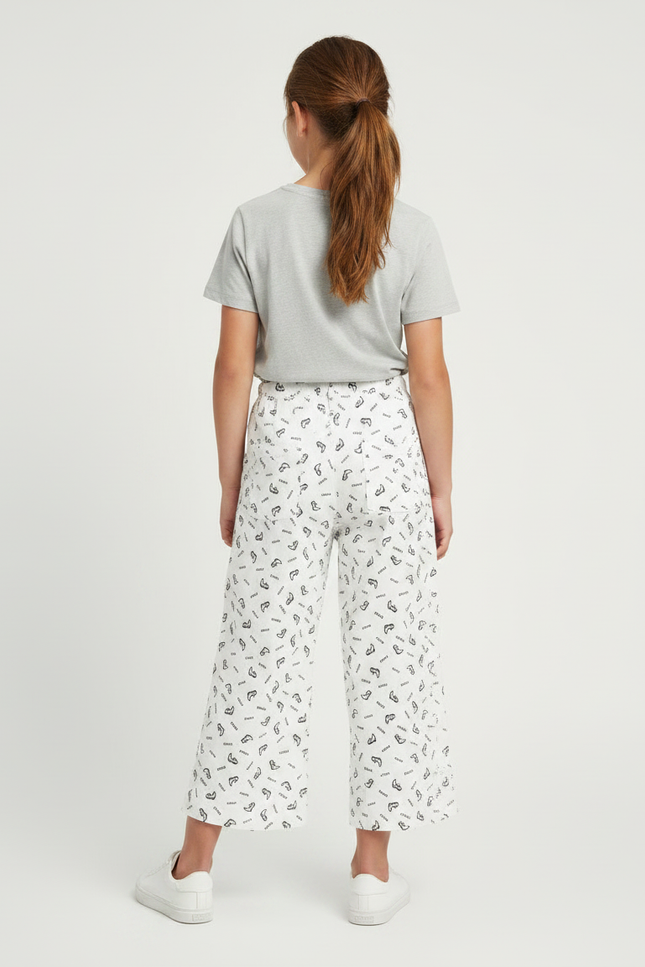 Pantalon Fluide Blanc Imprimé Ample Décontracté Enfant - Viscose - vue 2