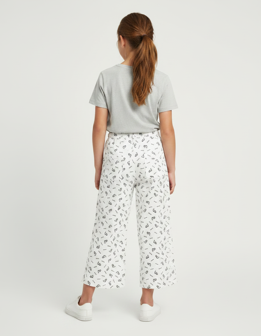 Pantalon Fluide Blanc Imprimé Ample Décontracté Enfant - Viscose - vue 2
