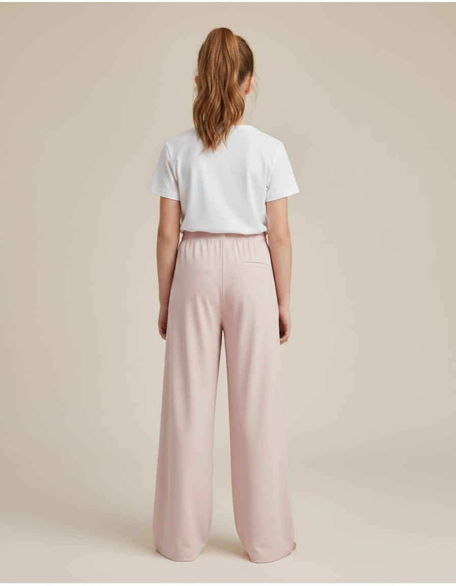 Pantalon Fluide Rose Pâle Ample Satiné Fille Confortable - vue 2