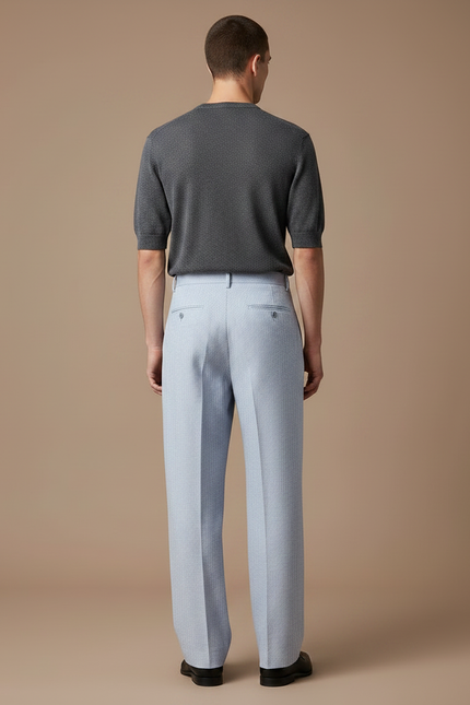 Pantalon Fluide Bleu Ciel Rayé Ample Décontracté Homme - Lin - vue 2