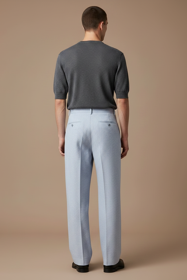 Pantalon Fluide Bleu Ciel Rayé Ample Décontracté Homme - Lin - vue 2
