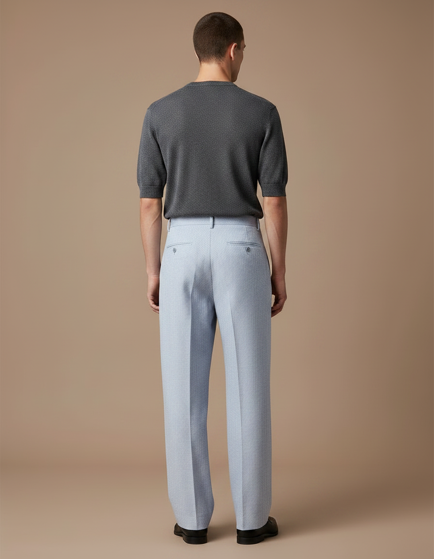Pantalon Fluide Bleu Ciel Rayé Ample Décontracté Homme - Lin - vue 2