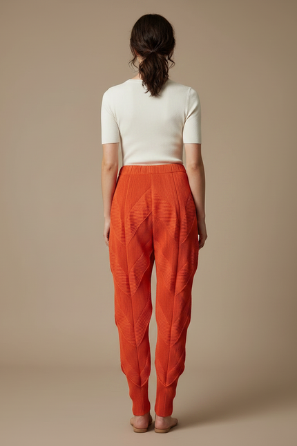 Pantalon Fluide Plissé Orange Élastique Décontracté Élégant - Polyester - vue 2