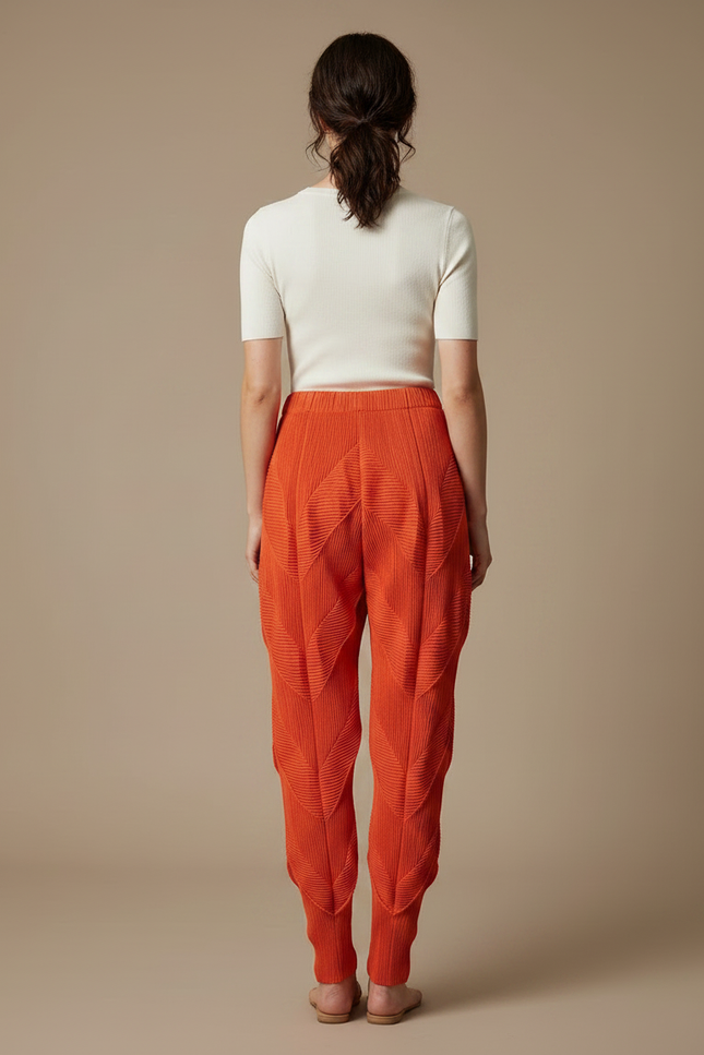 Pantalon Fluide Plissé Orange Élastique Décontracté Élégant - Polyester - vue 2