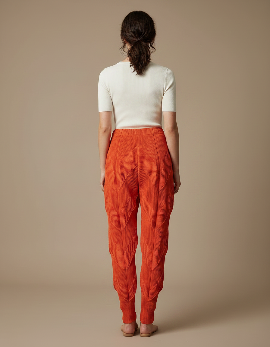 Pantalon Fluide Plissé Orange Élastique Décontracté Élégant - Polyester - vue 2