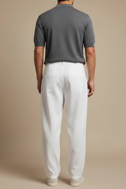 Pantalon Fluide Homme Blanc Lin Ample Boutons Décontracté - vue 2