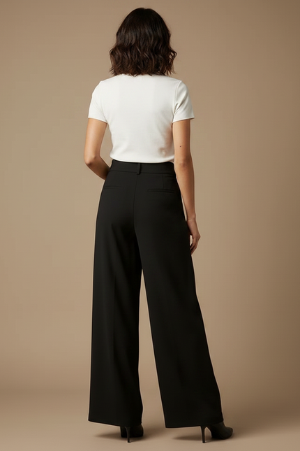 Pantalon Fluide Noir Ample Taille Haute Boutons - Viscose - vue 2