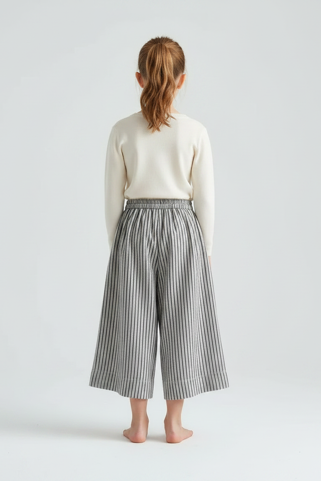 Pantalon Fluide Rayé Large Coton Lin Décontracté - Gris - vue 2