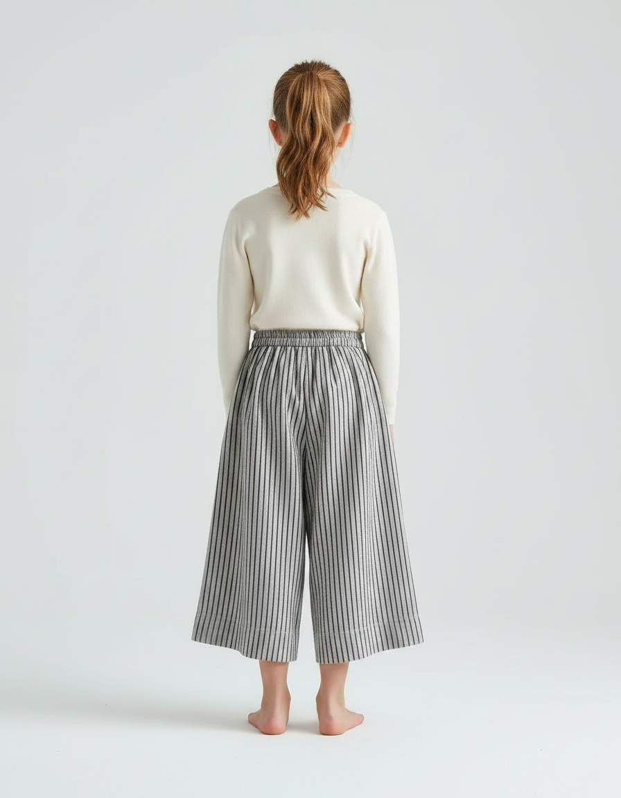 Pantalon Fluide Rayé Large Coton Lin Décontracté - Gris - vue 2