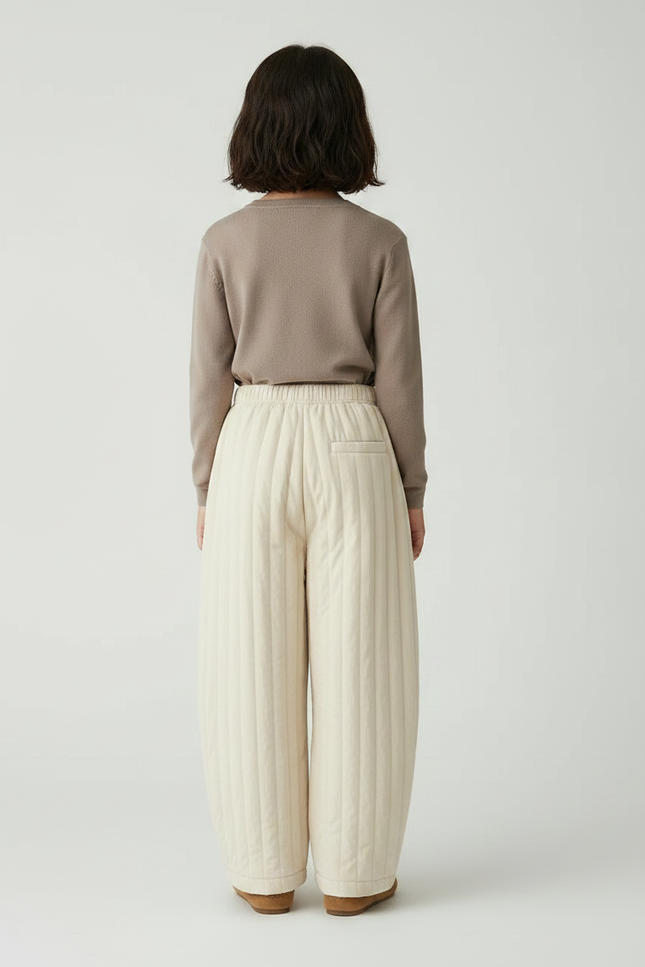 Pantalon Fluide Écru Matelassé Ample Hiver Enfant - Beige Molleton - vue 2