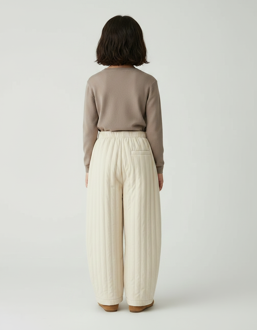 Pantalon Fluide Écru Matelassé Ample Hiver Enfant - Beige Molleton - vue 2