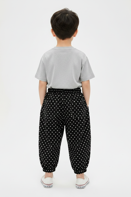 Pantalon Fluide Noir Ample Pois Blanc Garçon - Coton - vue 2