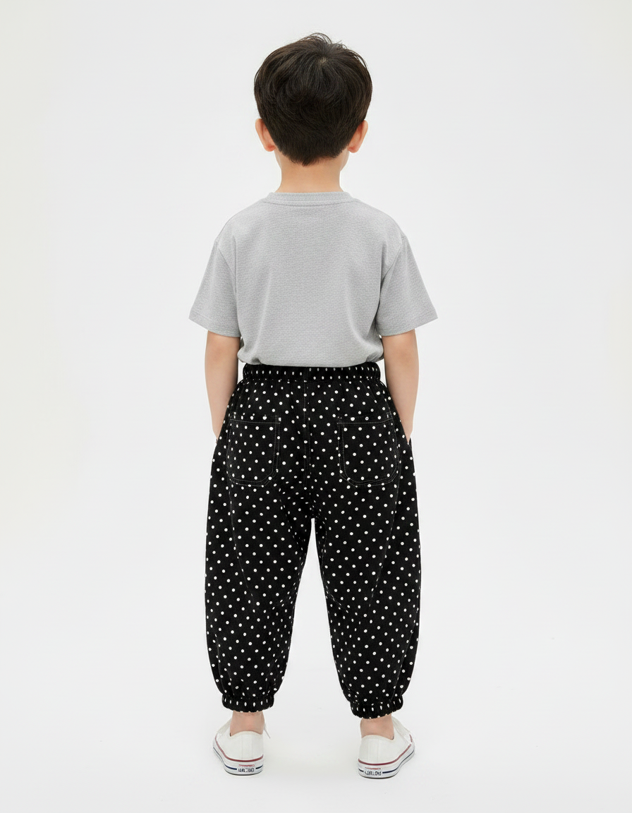 Pantalon Fluide Noir Ample Pois Blanc Garçon - Coton - vue 2