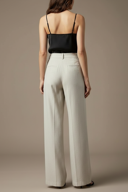 Pantalon Fluide Écru Lin Ample Taille Haute Femme - Beige - vue 2