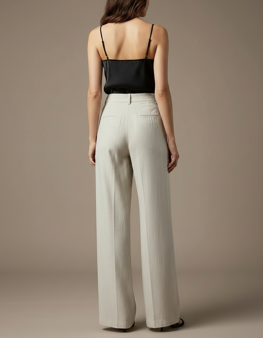 Pantalon Fluide Écru Lin Ample Taille Haute Femme - Beige - vue 2