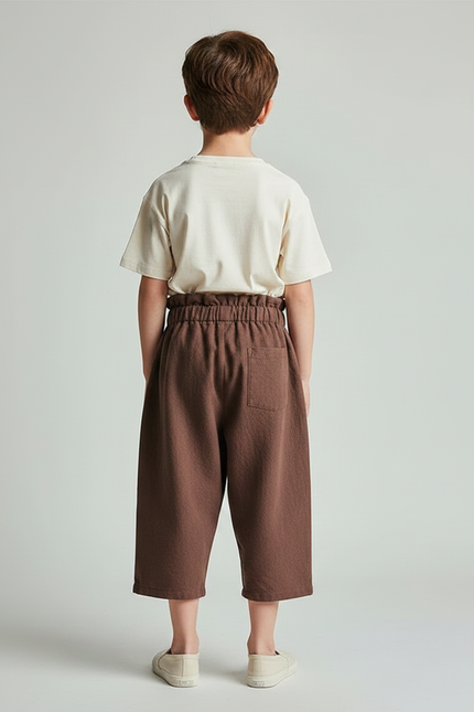 Pantalon Fluide Marron Coton Ample Décontracté Enfant - vue 2