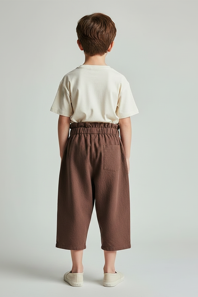 Pantalon Fluide Marron Coton Ample Décontracté Enfant - vue 2