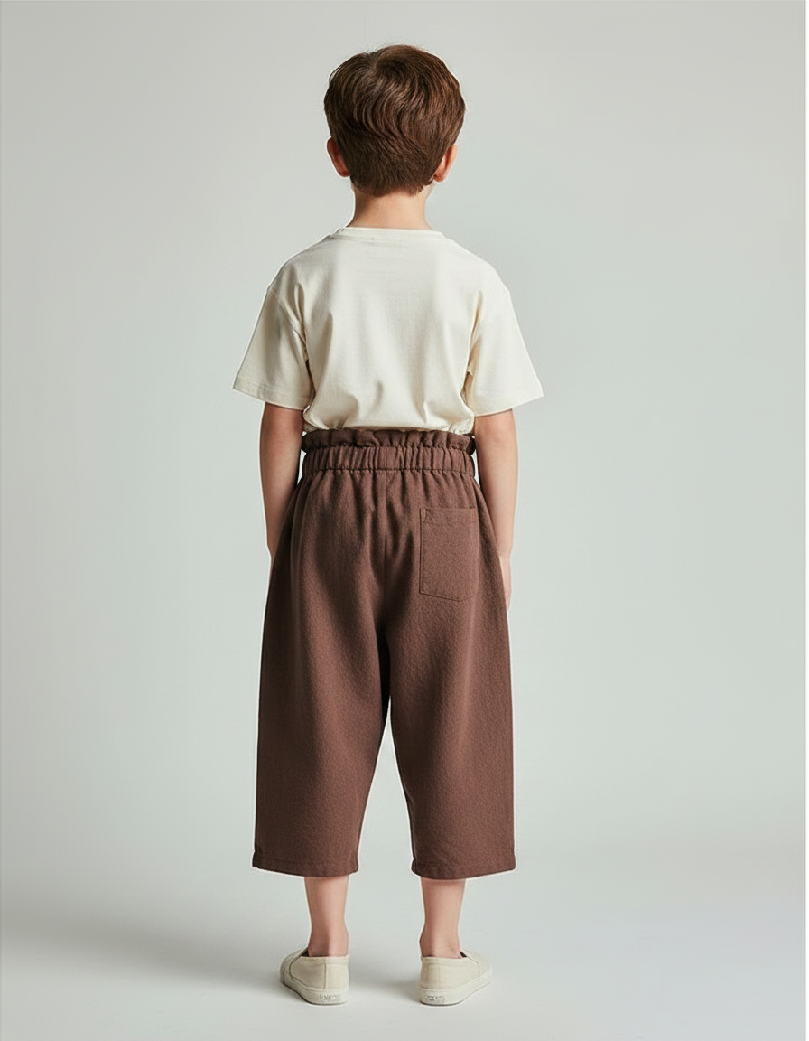 Pantalon Fluide Marron Coton Ample Décontracté Enfant - vue 2