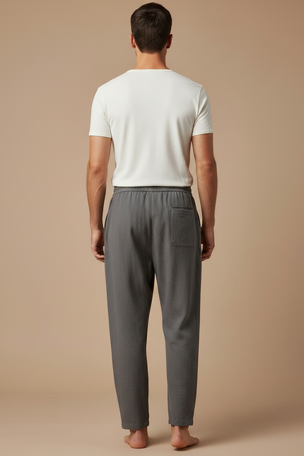 Pantalon Fluide Gris Ample Cordon Coton Homme - Lin - vue 2