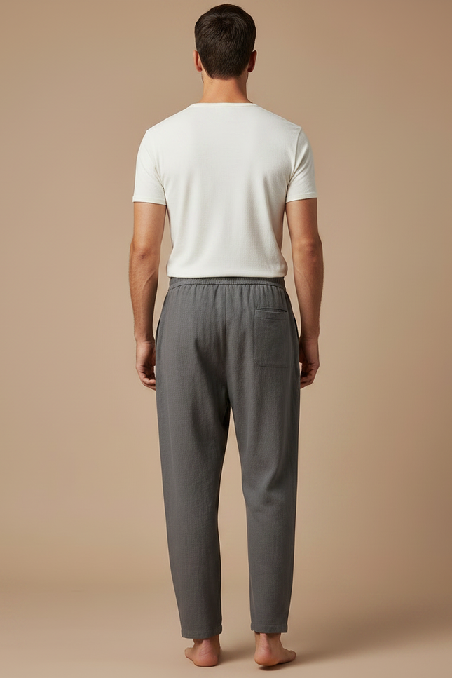 Pantalon Fluide Gris Ample Cordon Coton Homme - Lin - vue 2