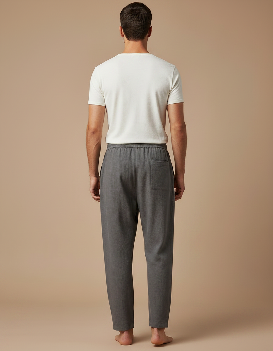 Pantalon Fluide Gris Ample Cordon Coton Homme - Lin - vue 2